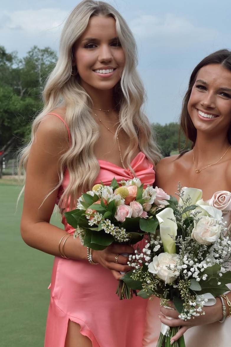 Pretty Spaghetti Straps Twist Satin Ruffles Prom Dress with High Slit