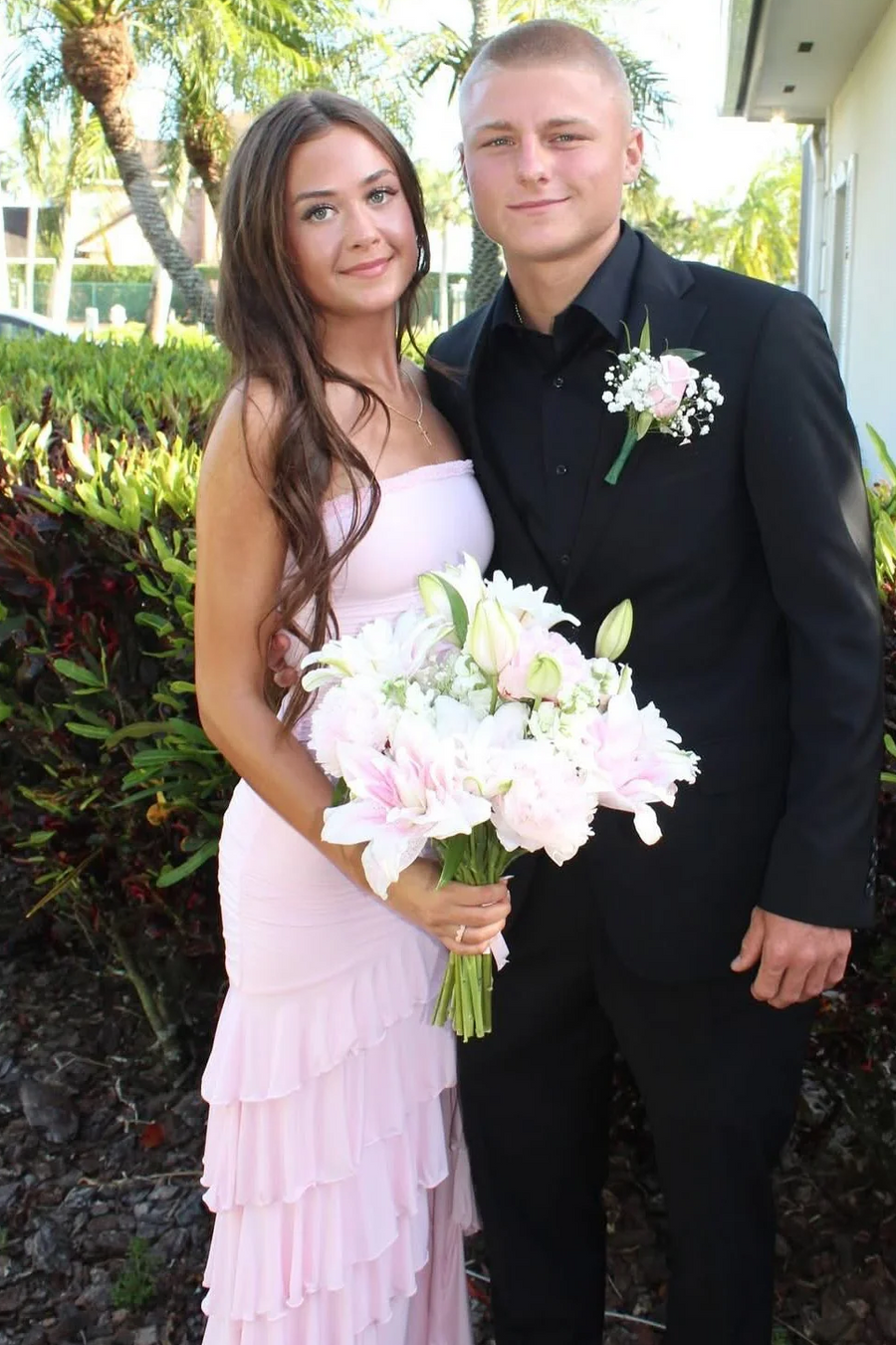 Pink Strapless Ruffles Sleeveless Pleats Long Formal Prom Dress with Slit