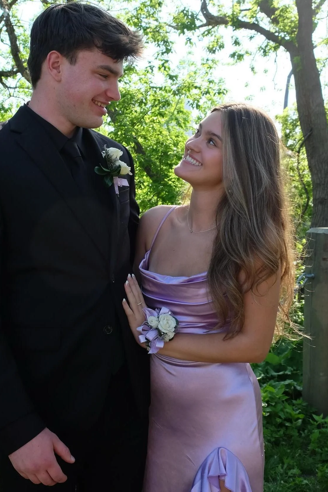 Purple Spaghetti Straps Ruffles Satin High Slit Long Formal Prom Dress