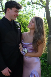 Purple Spaghetti Straps Ruffles Satin High Slit Long Formal Prom Dress