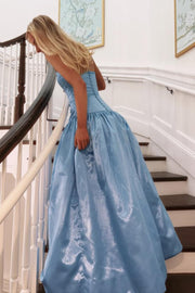 A-Line Strapless Sleeveless Empire-Waist Satin Long Prom Dress with Bow
