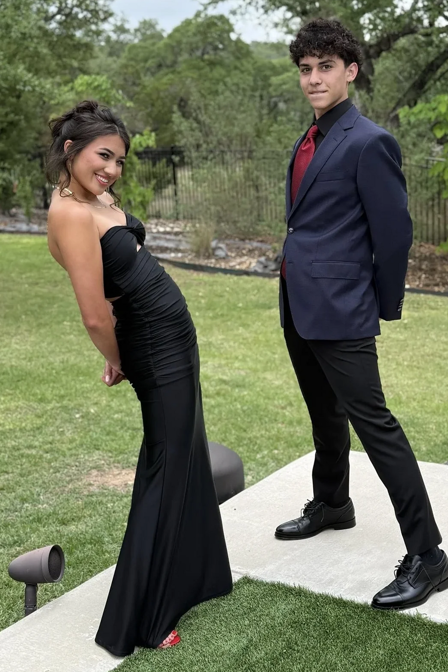 Black Strapless Twist Satin Pleats Sleeveless Long Prom Dress with Slit