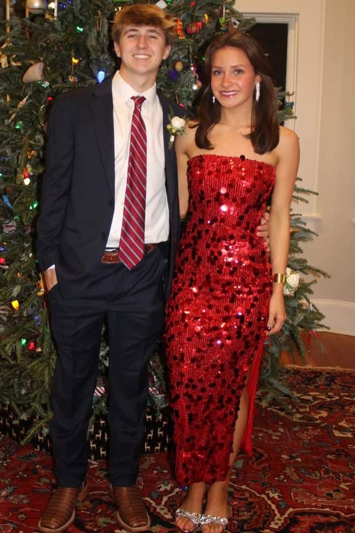 Red Strapless Scoop Neck Sequined Sleeveless Prom Dress with Slit