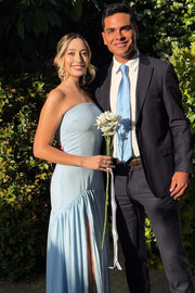 A-Line Strapless Empire-Waist Pleated Sleeveless Prom Dress with Slit