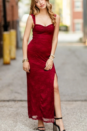 Sheath Double Straps Lace Appliques Sleeveless High Slit Long Prom Dress