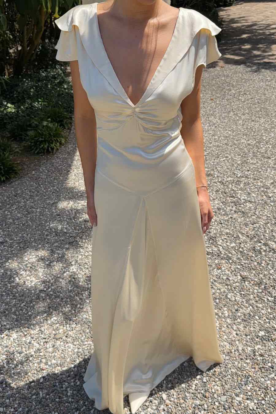 Elegant Deep V-Neck Straps Pleats Satin Backless Long Prom Dress