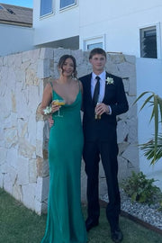 Green Spaghetti Straps Cowl Neck Sleeveless Long Formal Prom Dress