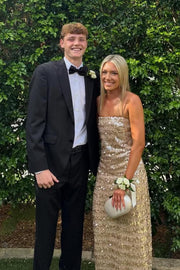 Spaghetti Straps Full Sequins Sleeveless Fitted Glitter Long Prom Dress