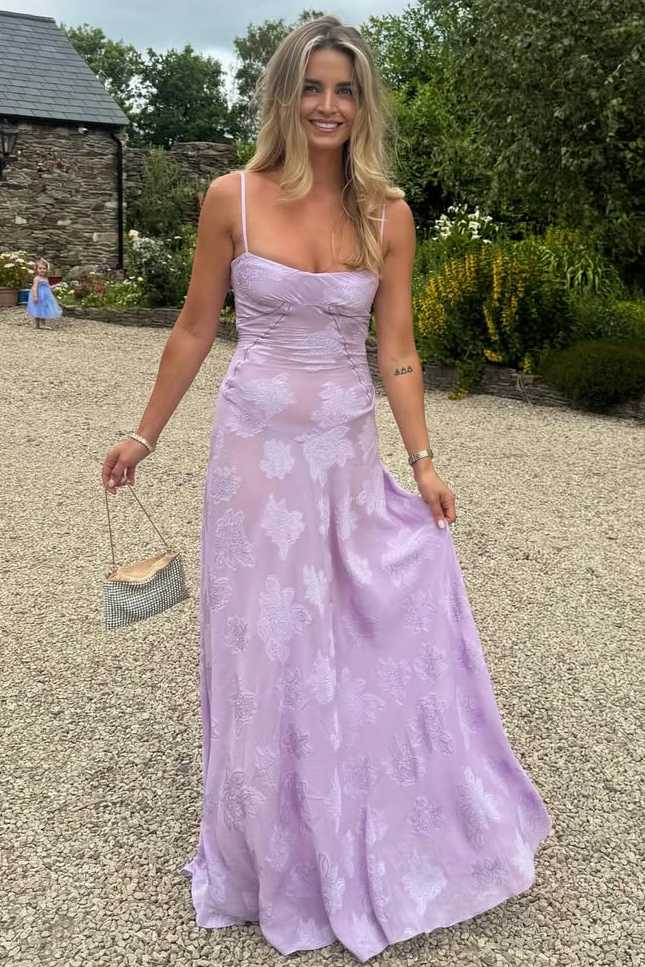 Spaghetti Straps A-Line Appliques Sleeveless Long Prom Formal Dress