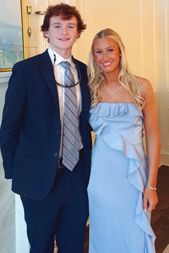 Classy Strapless Scoop Neck Ruffles Satin Long Formal Prom Dress with Slit