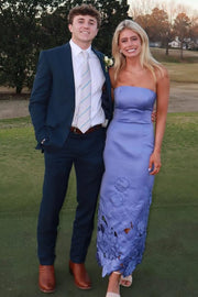 Purple Strapless Scoop Neck  Appliques Sleeveless Formal Prom Dress