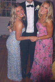 Blue Strapless Lace Appliques Sweetheart Sleeveless Long Prom Dress