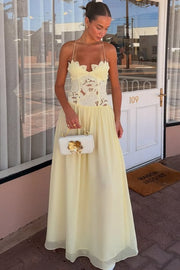 Yellow Spaghetti Straps A-Line Appliques Sleeveless Prom Party Dress