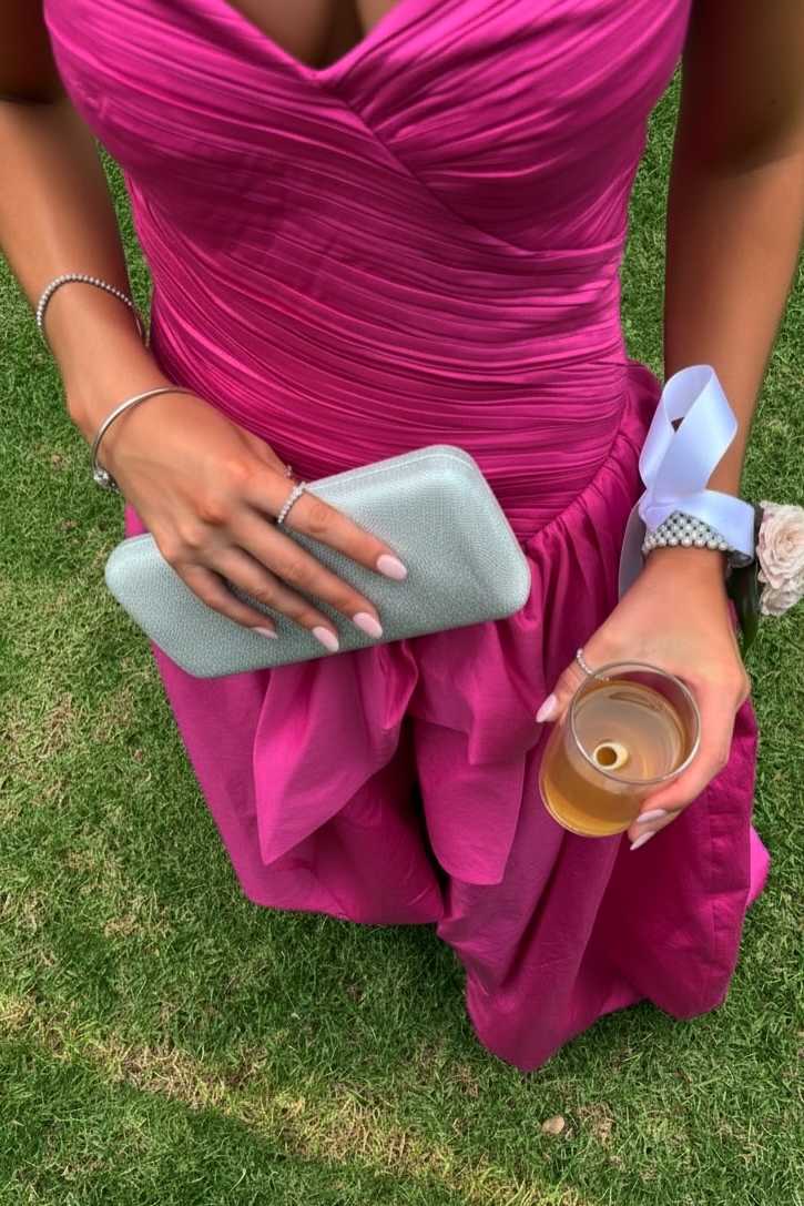 Fuchsia A-Line Strapless Sweetheart Empire-Waist Pleated Prom Dress