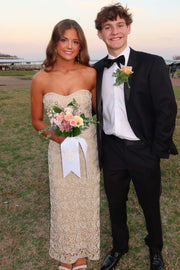 Strapless Sweetheart Sleeveless Appliques Lace Long Prom Dress