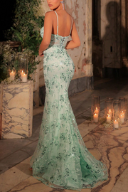 Stunning Green Straps with Beads Lace Appliques Mermaid Prom Dress