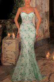 Stunning Green Straps with Beads Lace Appliques Mermaid Prom Dress