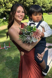 One Shoulder A-Line Pleated Sleeveless Empire-Waist Formal Prom Dress