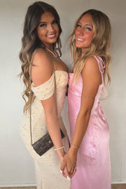 Off-Shoulder Sweetheart Pleats Mermaid Beads Prom Dress with Slit