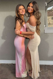 Off-Shoulder Sweetheart Pleats Mermaid Beads Prom Dress with Slit