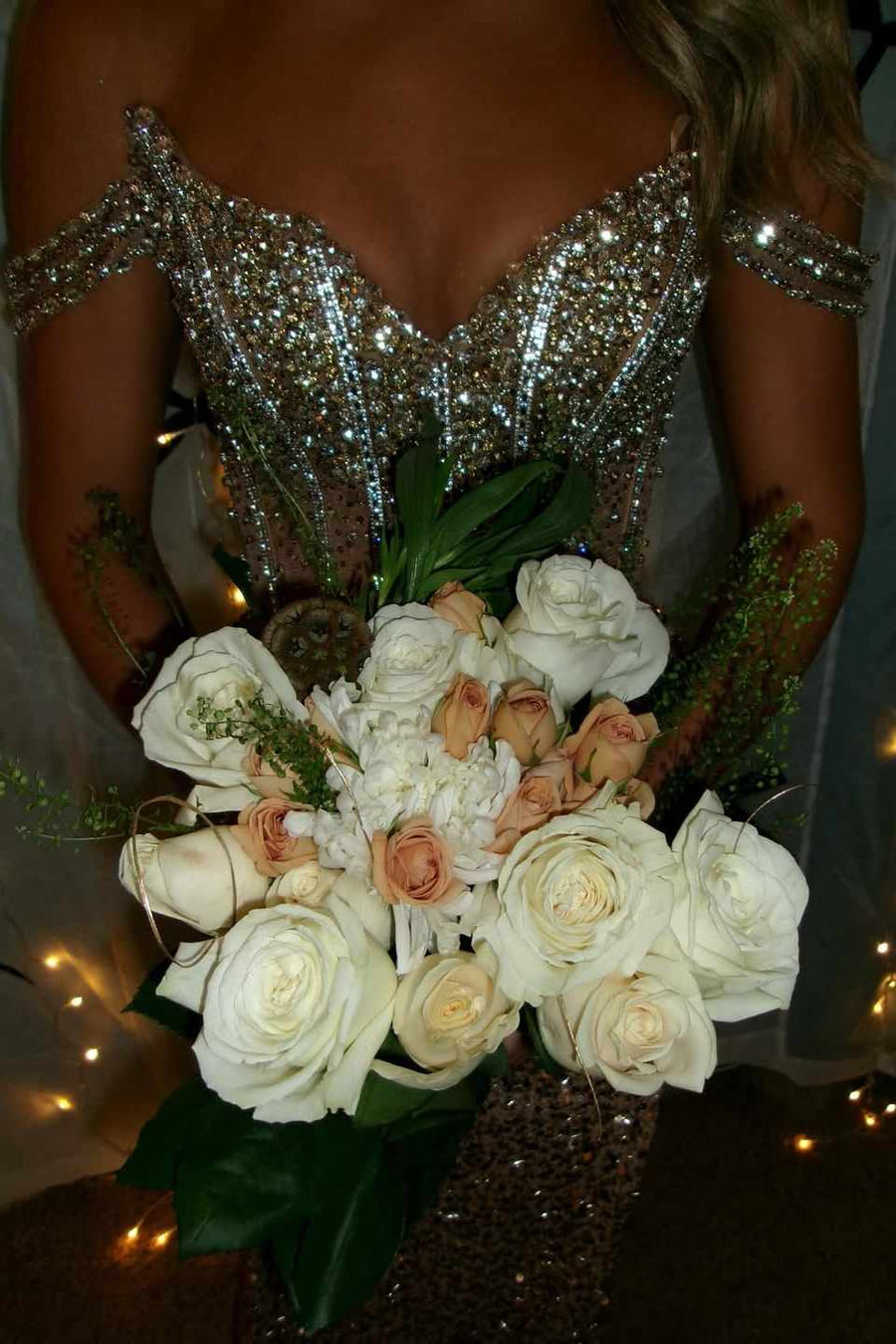 Stunning Off-Shoulder Beads V-Neck Sequins Prom Dress with Slit