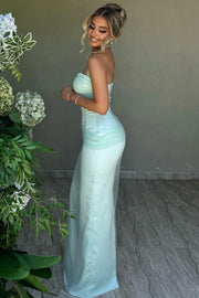 Halter Sweetheart Satin Pleats Sleeveless Sheath Formal Prom Dress