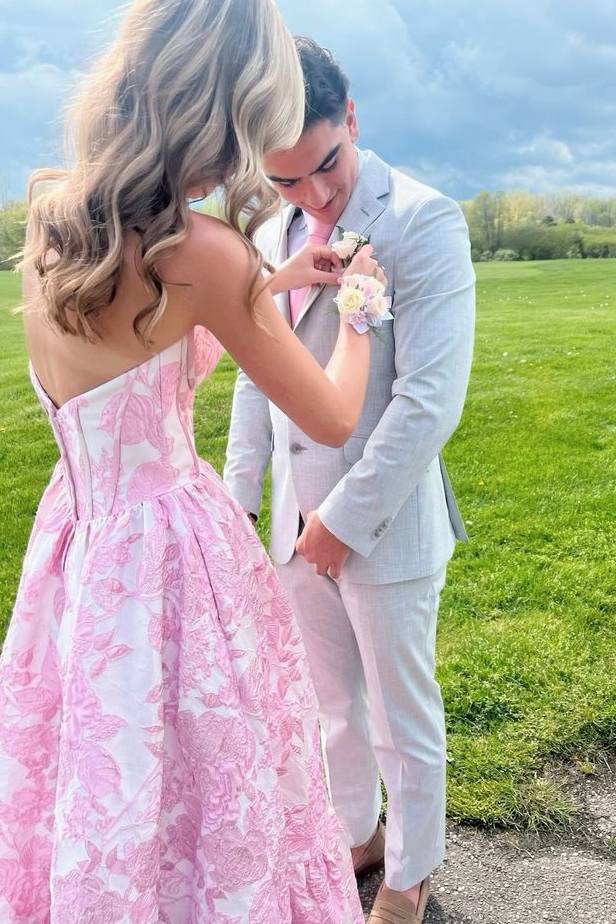 Cute Jacquard A-Line Strapless Sweetheart Empire-Waist Long Prom Dress
