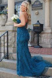 Timeless Strapless Lace Appliques Sleeveless Mermaid Long Prom Dress