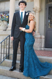 Timeless Strapless Lace Appliques Sleeveless Mermaid Long Prom Dress