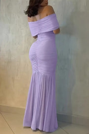 Classy Off-Shoulder Pleated Chiffon Long Evening Prom Dress