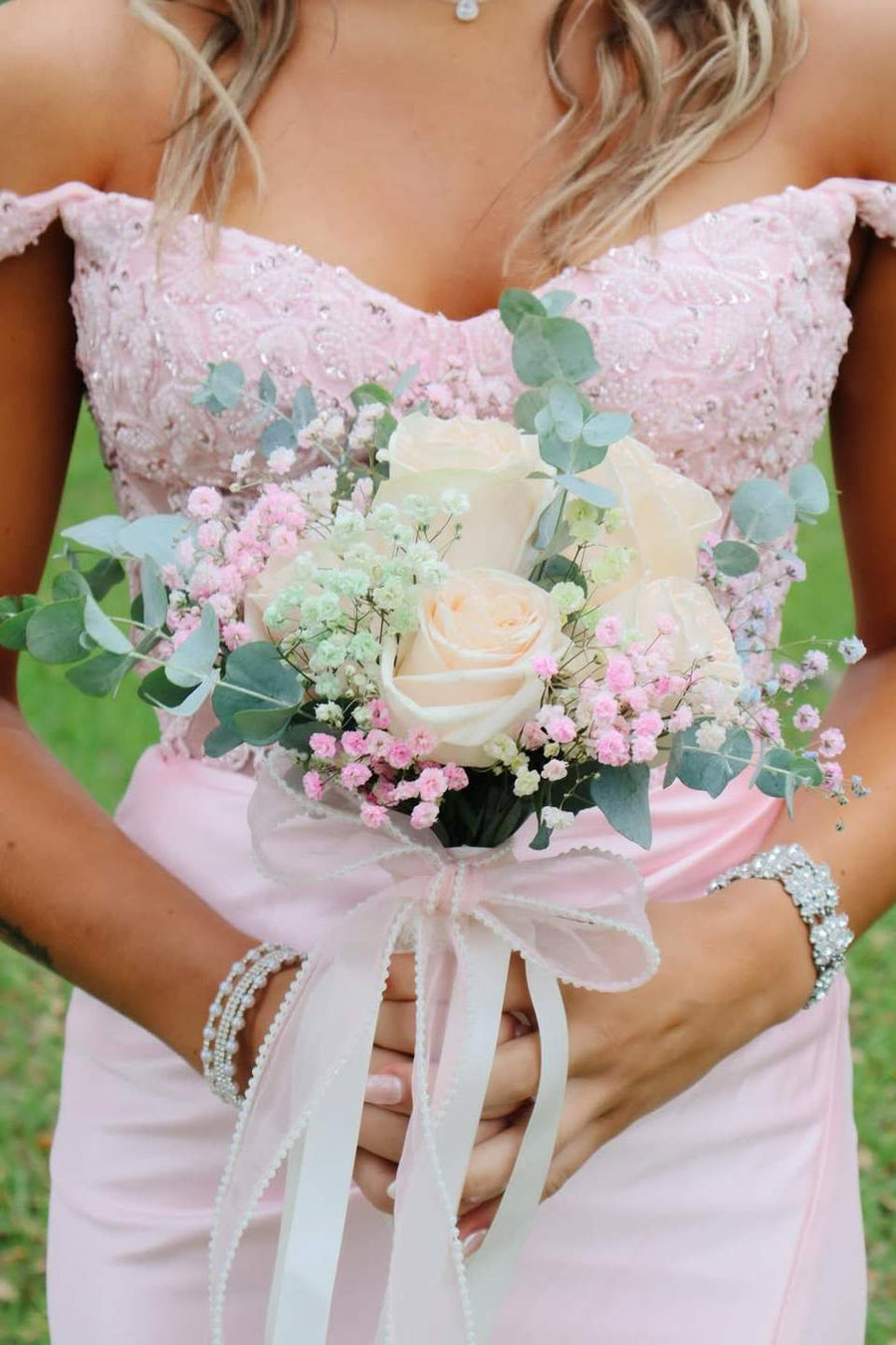 Off-Shoulder Pink Pleats Lace Appliques Sleeveless Prom Dress with Slit