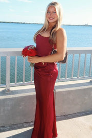 Classy Strapless Pleats Satin Sleeveless Fitted Long Formal Prom Dress