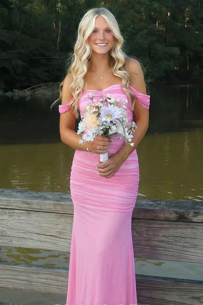Charming Off-Shoulder Sweetheart Pleated Fitted Long Prom Dress