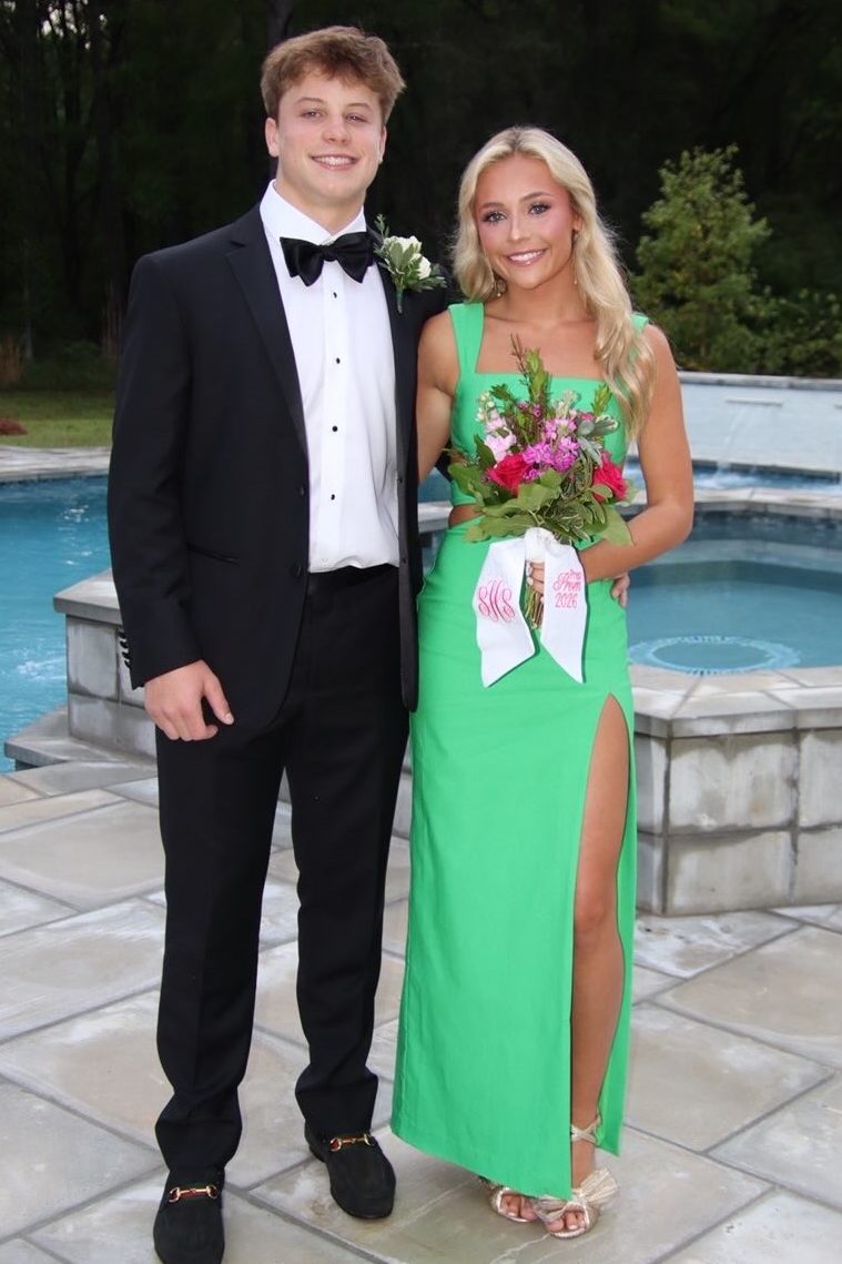 Green Double Straps Square Satin Formal Prom Dress with High Slit