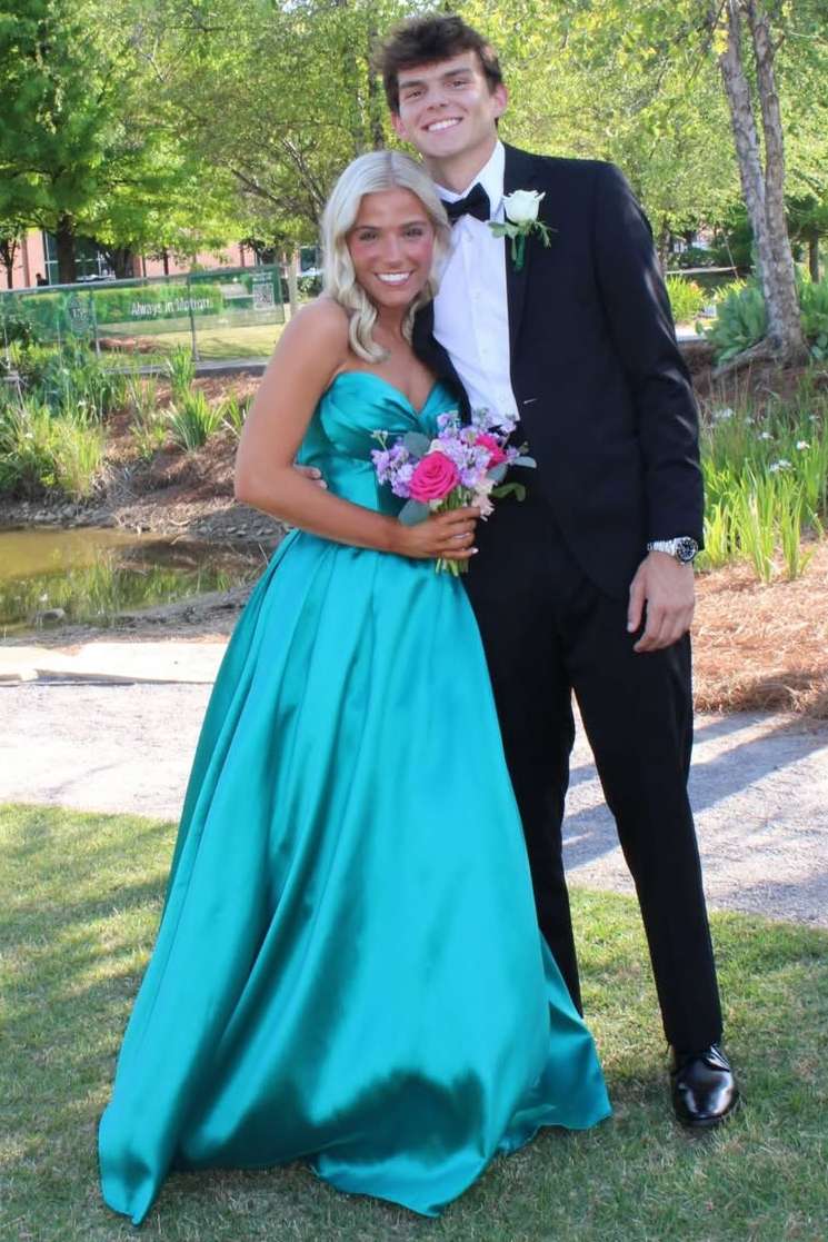 A-Line Strapless Empire-Waist Sleeveless Satin Long Prom Dress