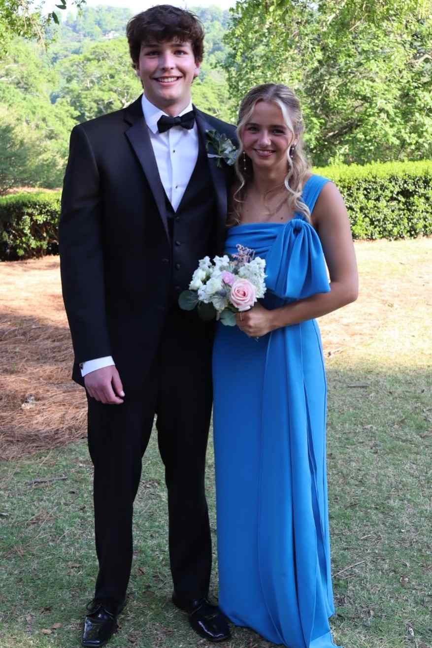 Blue One Shoulder Bow Empire-Waist Sleeveless Long Formal Prom Dress