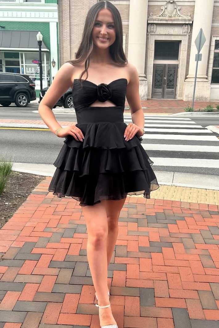Strapless V-Neck A-Line Empire-Waist Layered Chiffon Homecoming Dress