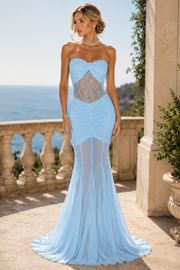 Mermaid Strapless Keyhole Sleeveless Long Prom Summer Dress