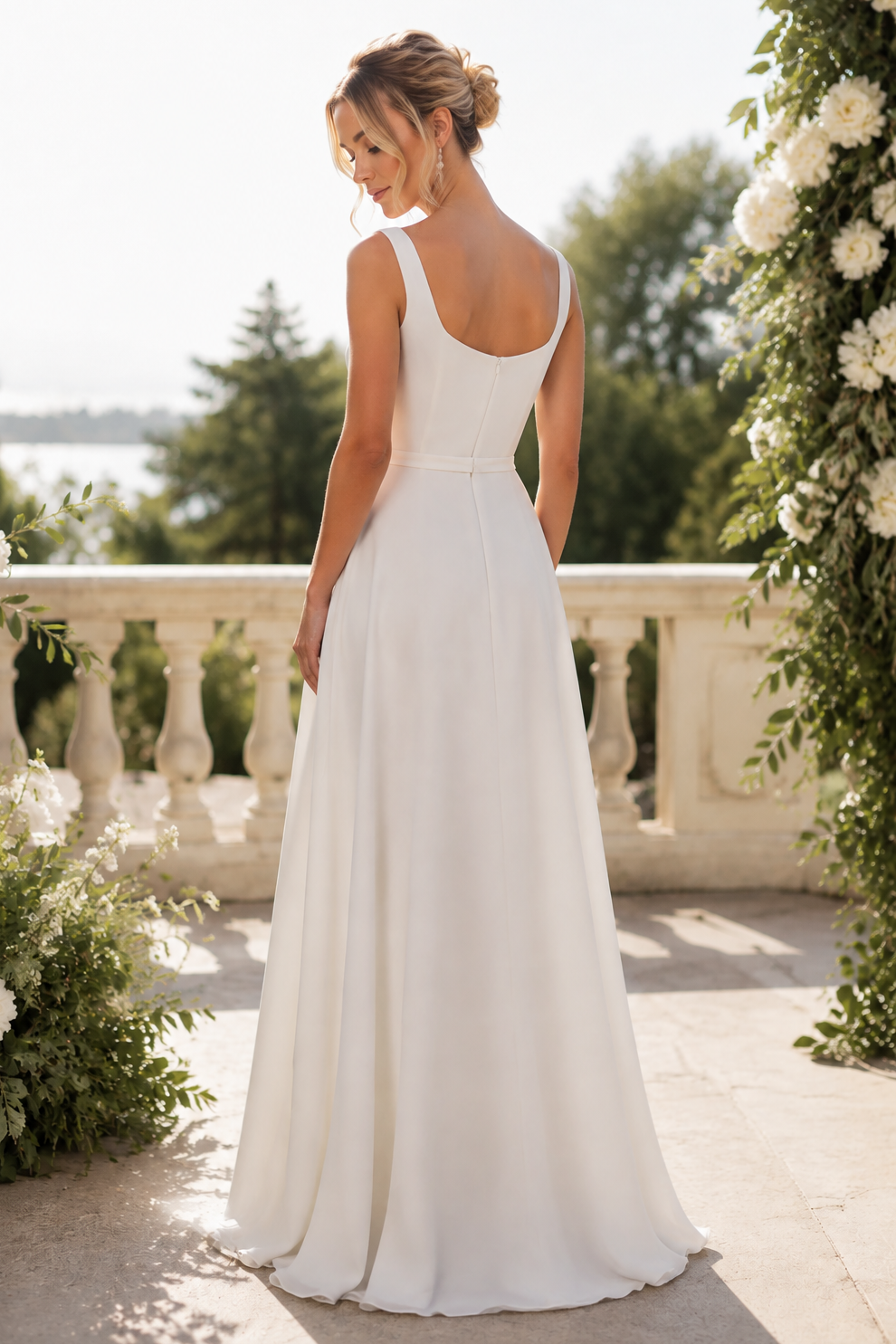 Minimalist Square Neck Satin A-Line Wedding Dress with Elegant Silhouette