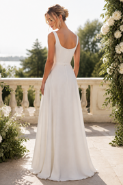 Minimalist Square Neck Satin A-Line Wedding Dress with Elegant Silhouette