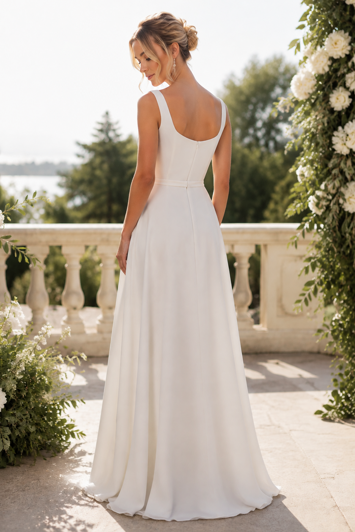 Minimalist Square Neck Satin A-Line Wedding Dress with Elegant Silhouette