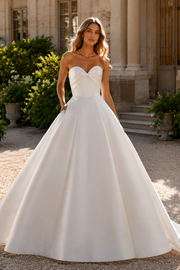 Minimalist Strapless Satin Ball Gown Wedding Dress with Sweetheart Neckline