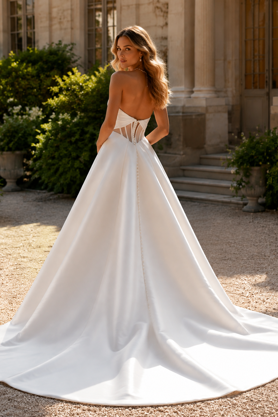 Minimalist Strapless Satin Ball Gown Wedding Dress with Sweetheart Neckline