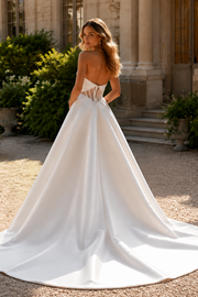 Minimalist Strapless Satin Ball Gown Wedding Dress with Sweetheart Neckline