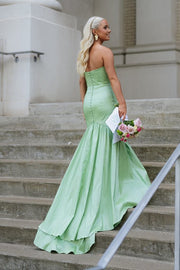 Mint Strapless Sweetheart Mermaid Satin Sleeveless Long Prom Dress