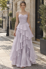 Modern Spaghetti Straps Ruffles A-Line Ruffles Sweetheart Long Prom Dress