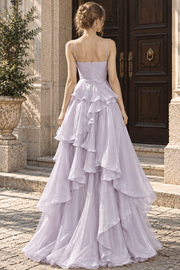 Modern Spaghetti Straps Ruffles A-Line Ruffles Sweetheart Long Prom Dress