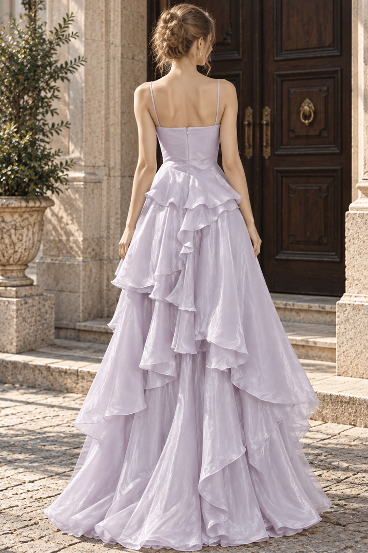 Modern Spaghetti Straps Ruffles A-Line Ruffles Sweetheart Long Prom Dress