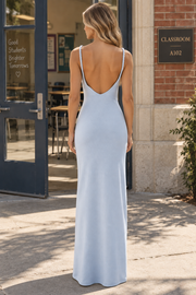 Modern V-Neck Satin Backless Straps Sleeveless Long Prom Party Formal Dress