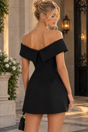 Modest Black Off-Shoulder A-Line Satin Homecoming Mini Dress